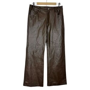 Beige Botany Pants Womens Medium Dark Brown Faux Leather High-Rise Straight Leg